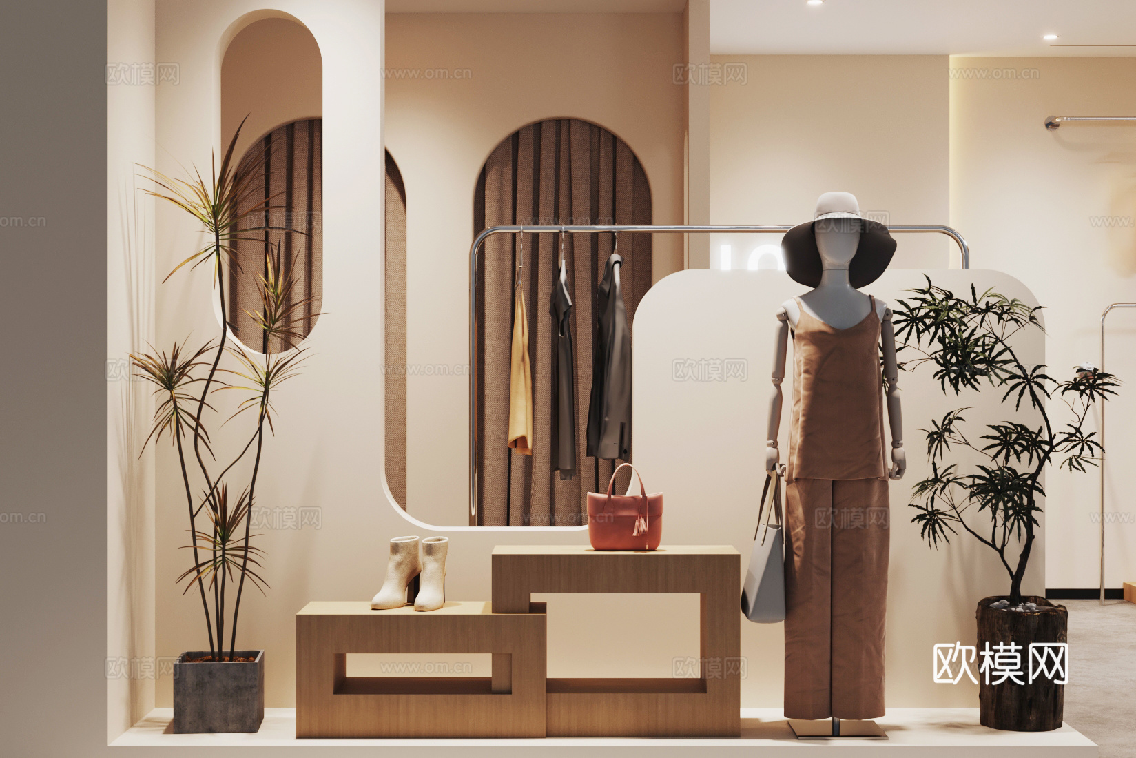 侘寂风女装店橱窗su模型下载（渲染图2）