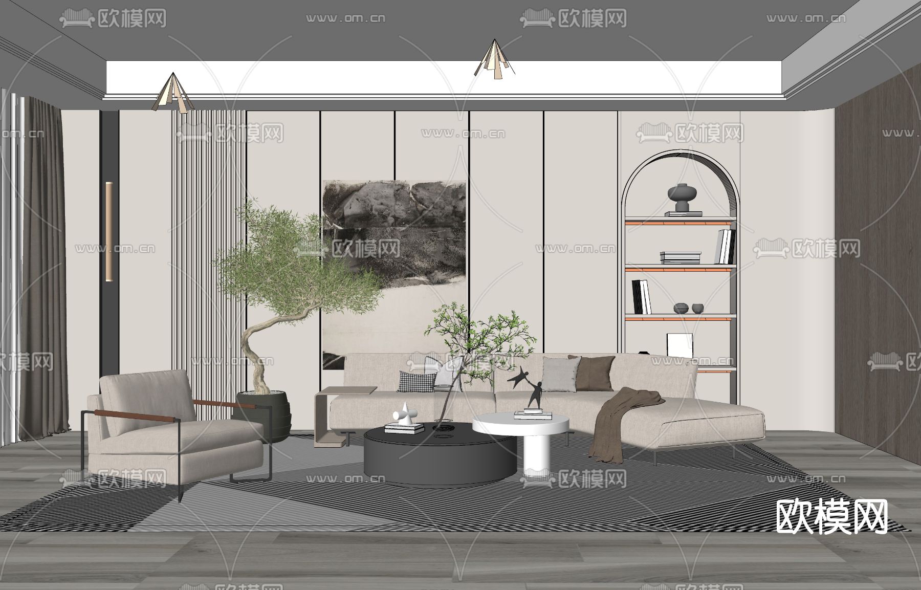 现代布艺沙发组合su模型