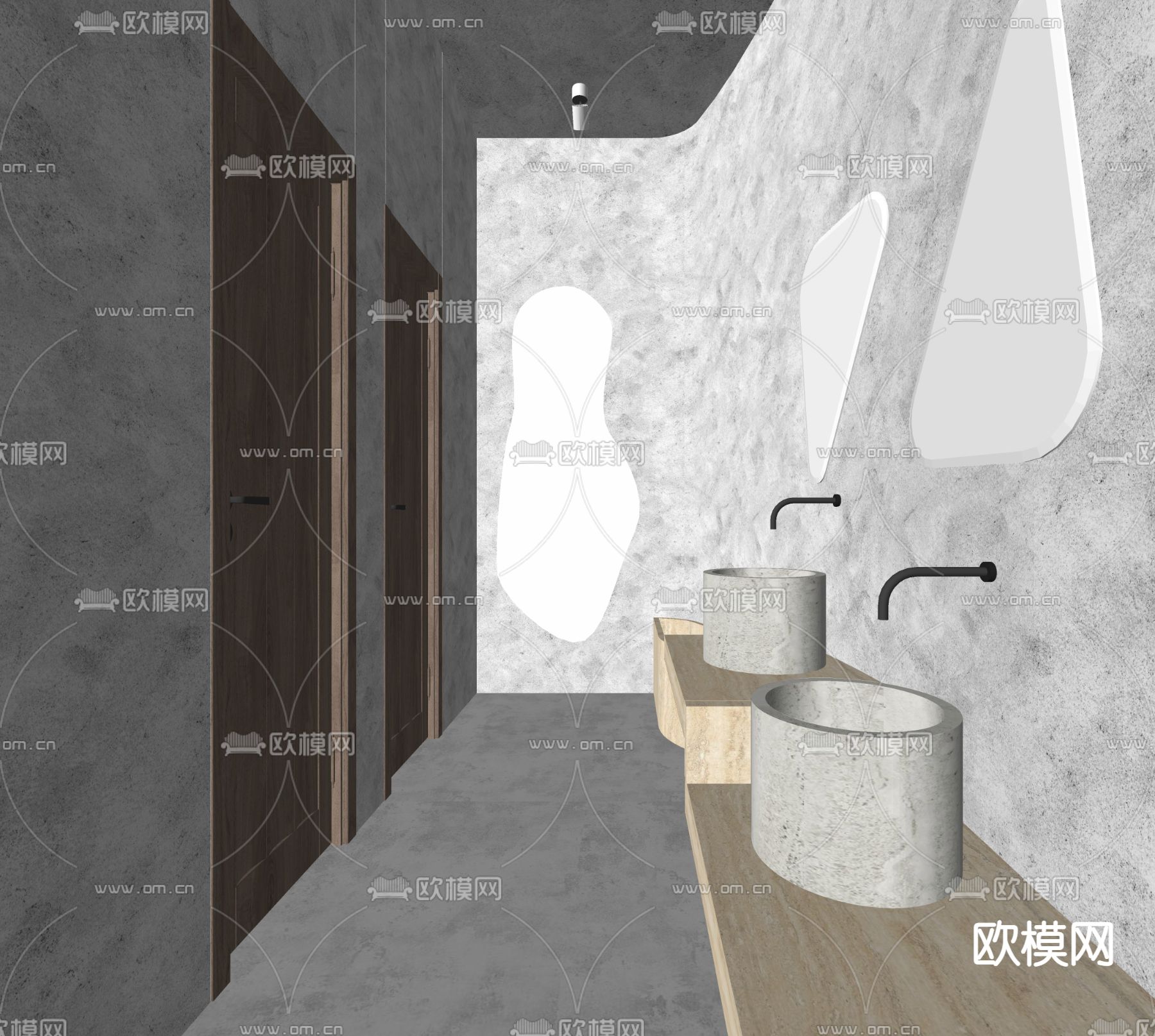 侘寂风卫生间 公厕su模型下载（渲染图2）