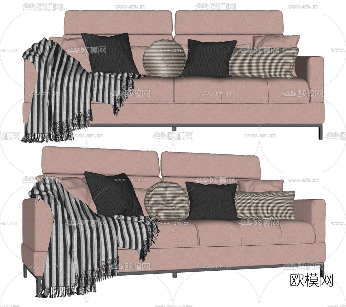 现代布艺双人沙发su模型