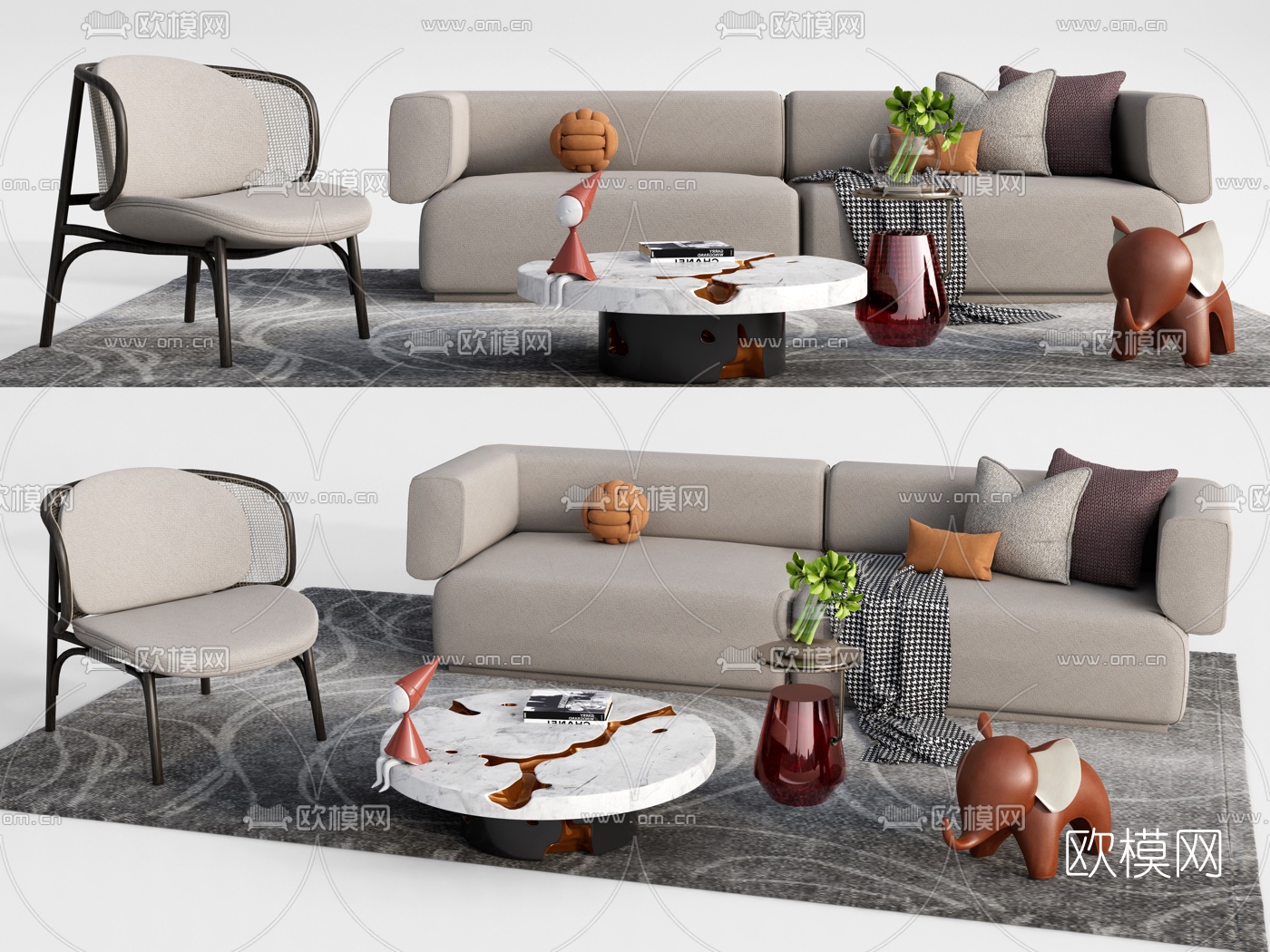 现代布艺沙发组合su模型