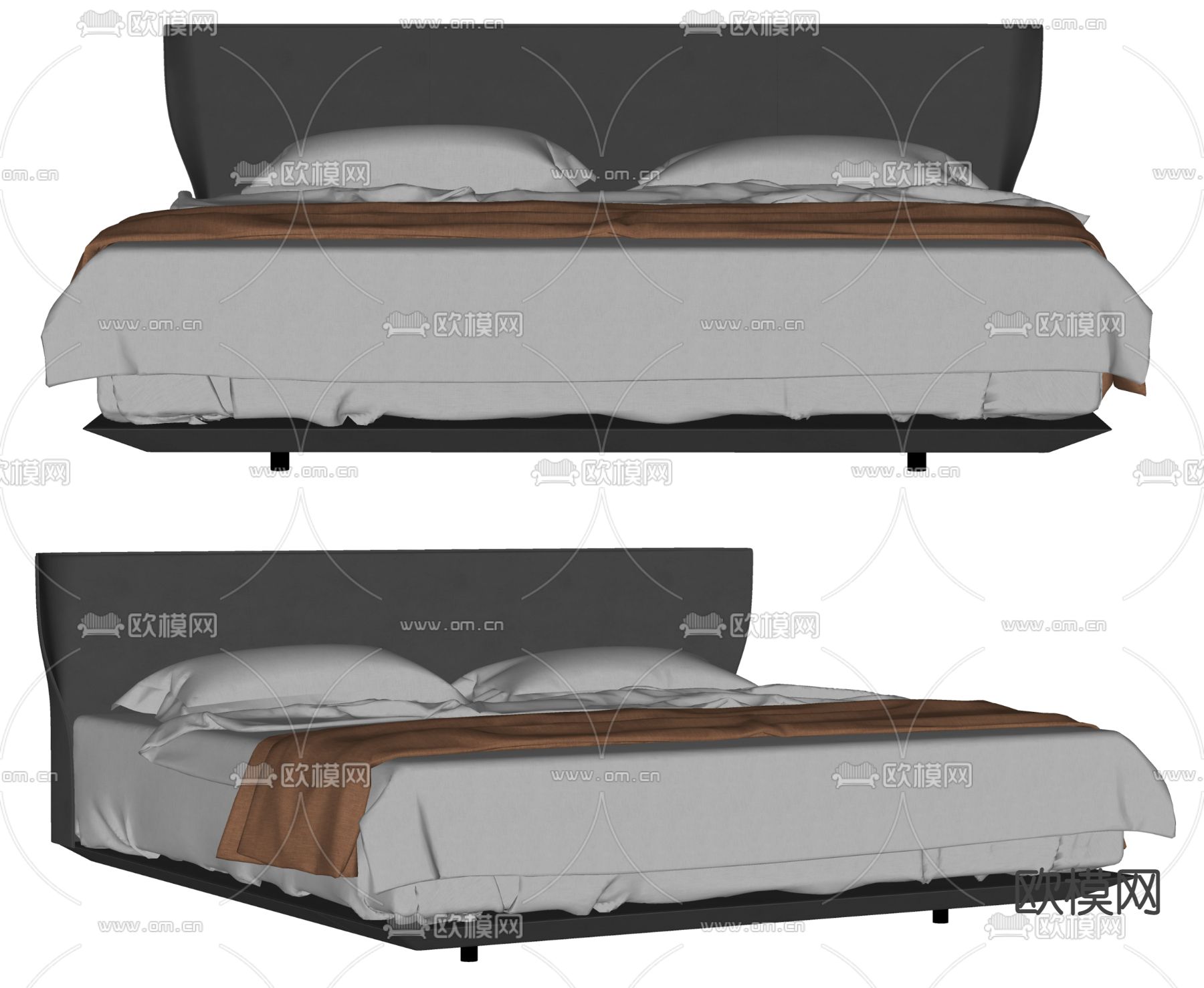 B&B Italia现代双人床su模型下载（渲染图2）