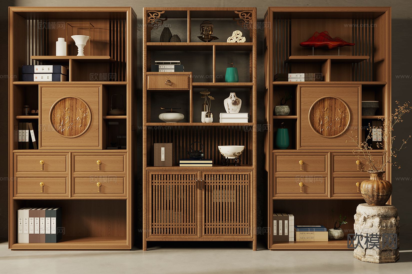 新中式博古架su模型下载（渲染图2）