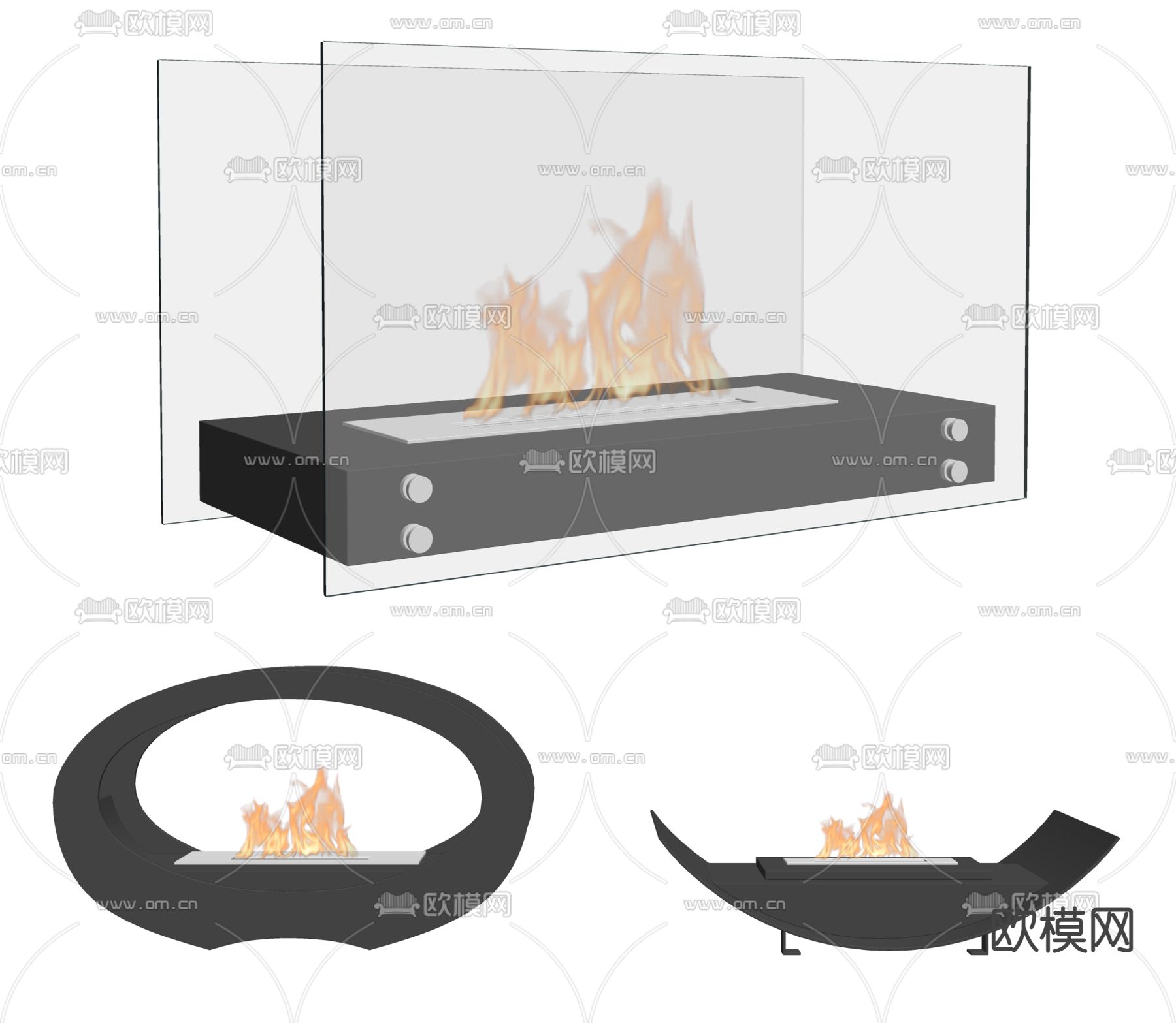 现代壁炉火炉su模型下载（渲染图2）