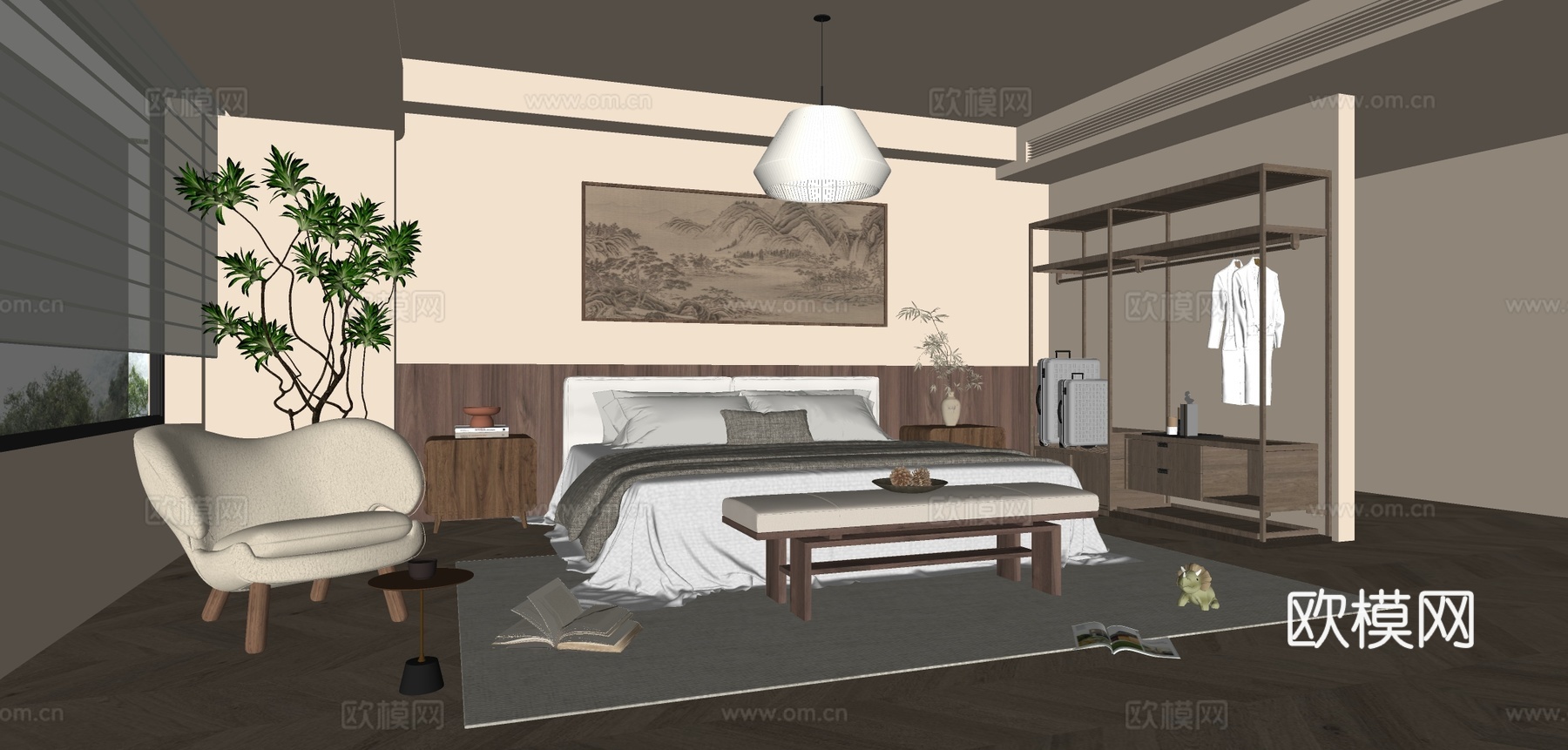 侘寂卧室 主卧su模型下载（渲染图1）