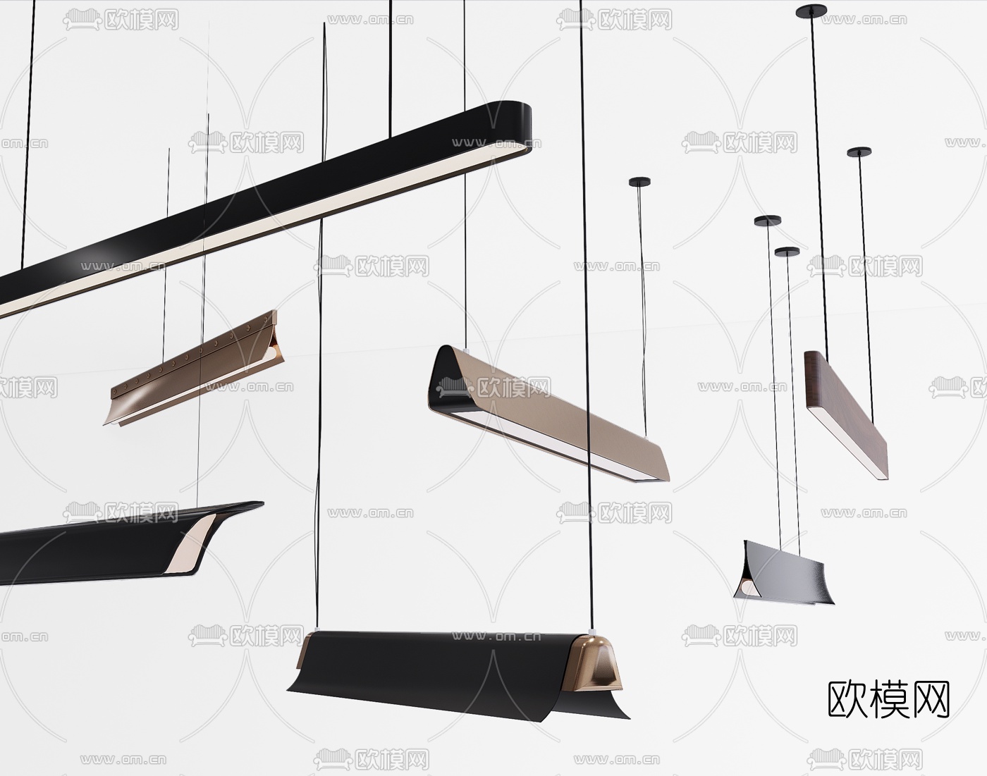 现代长条吊灯su模型下载（渲染图1）