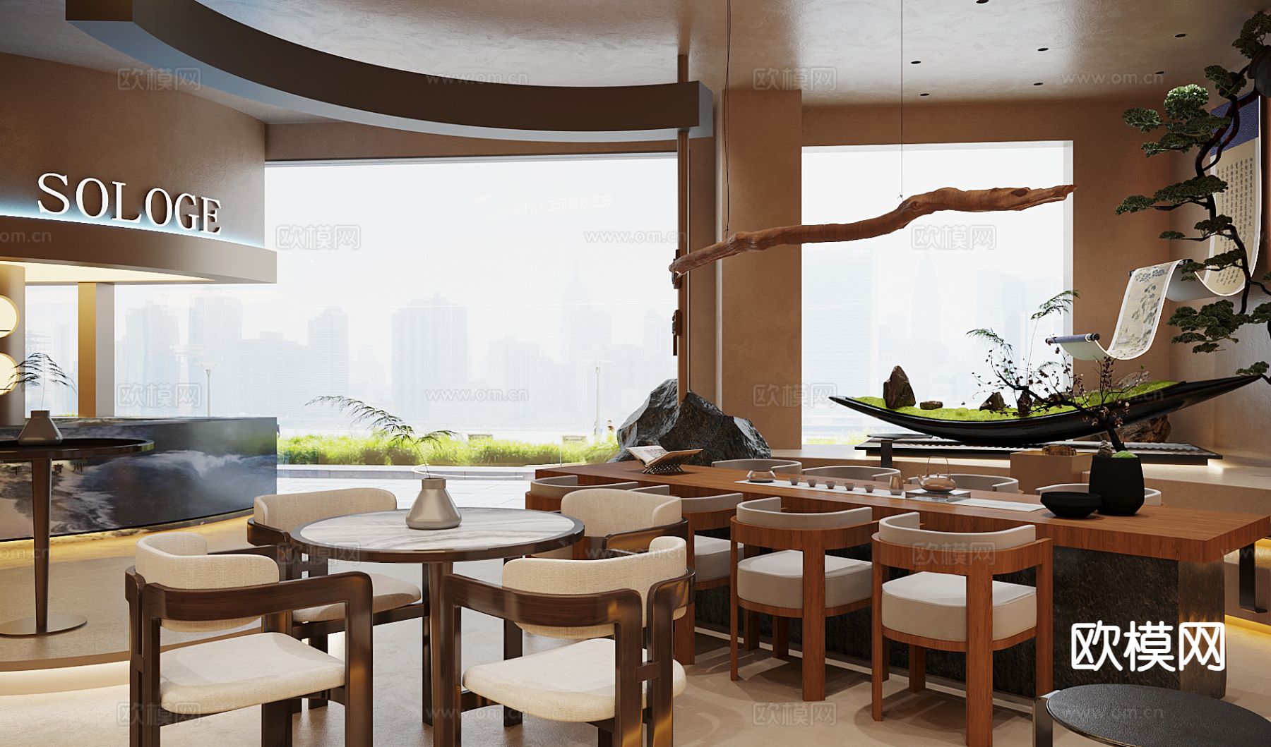 新中式茶馆 会所茶室su模型下载（渲染图2）