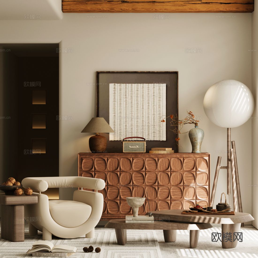 中古风玄关柜 边柜3d模型下载