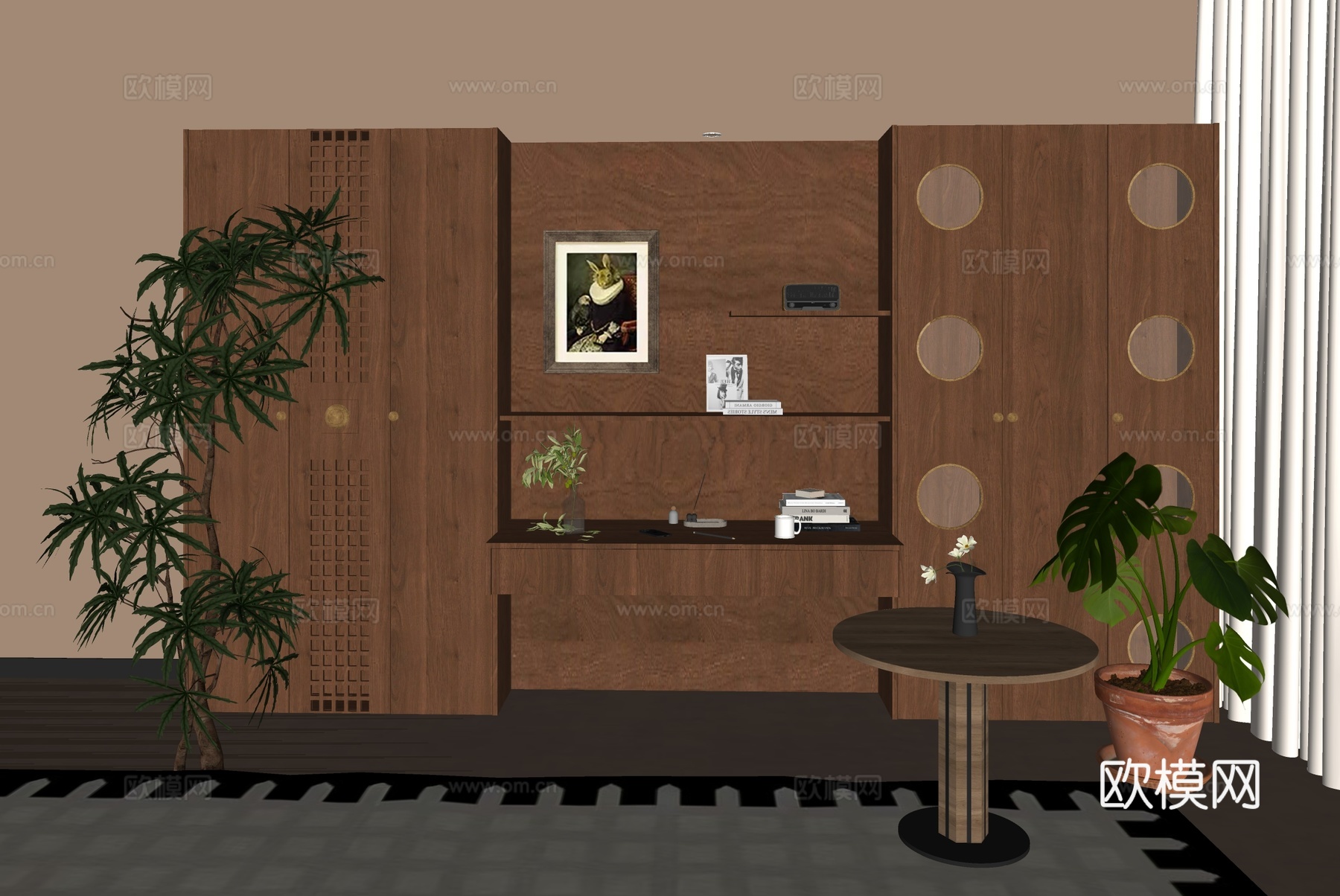 中古风装饰柜 置物架su模型