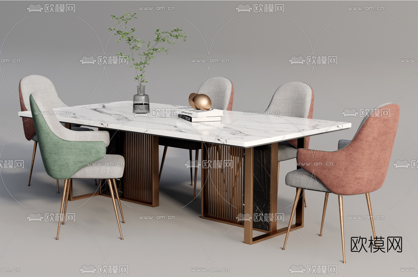 现代大理石餐桌椅su模型