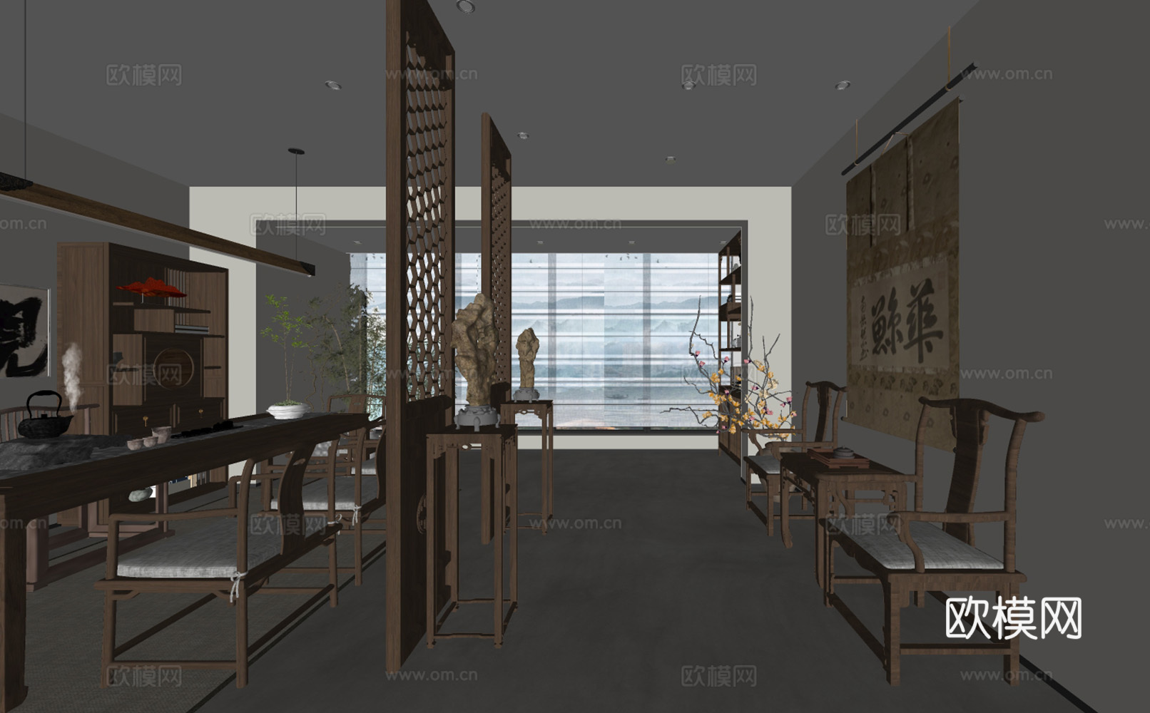 新中式茶室su模型