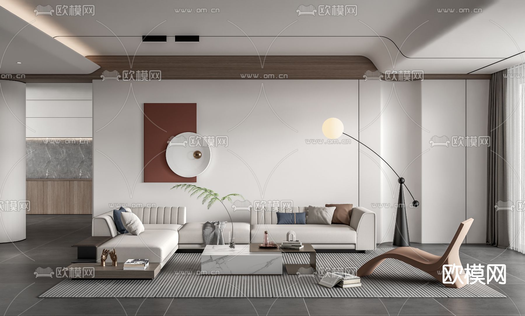 现代布艺沙发组合su模型