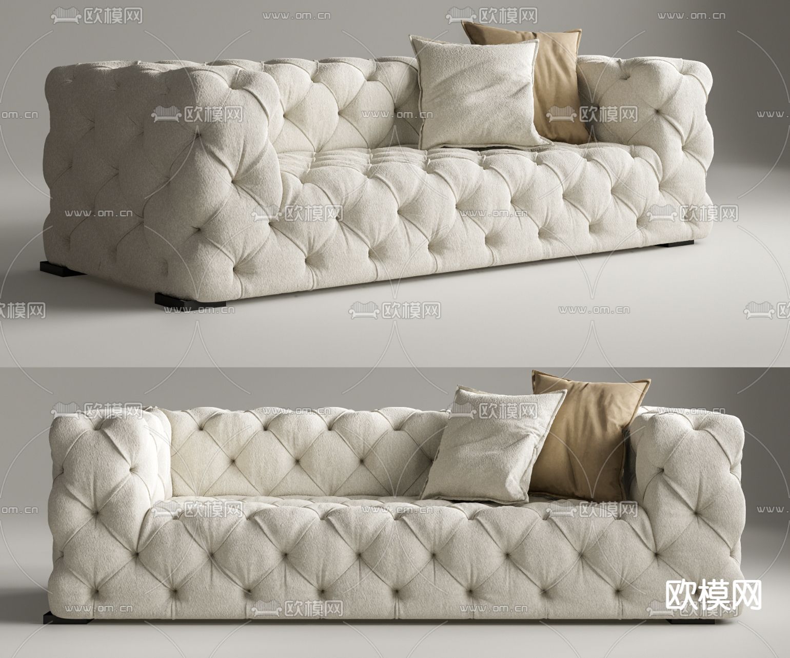 Baxter法式拉扣沙发su模型下载（渲染图1）