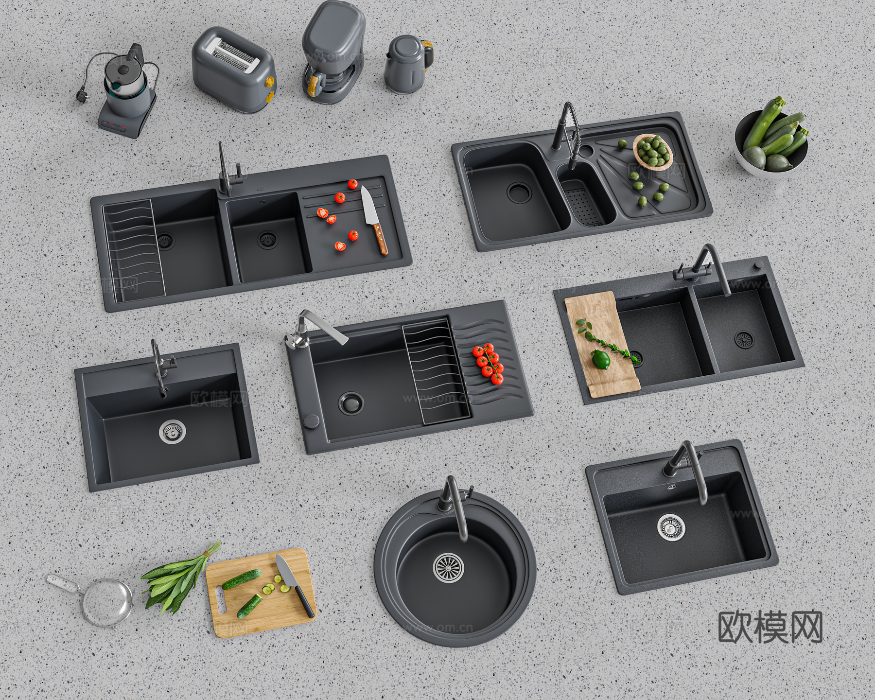 厨房水槽 洗菜盆 洗碗槽 嵌入式水槽 水龙头3d模型
