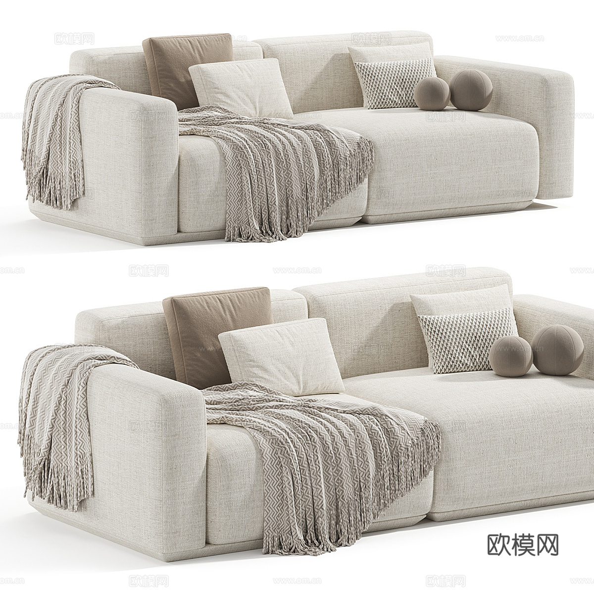 现代奶油风布艺双人沙发3d模型