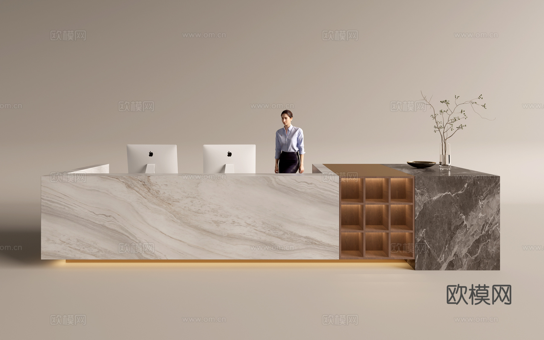 现代公司前台  接待区 吧台  接待台 服务台3d模型