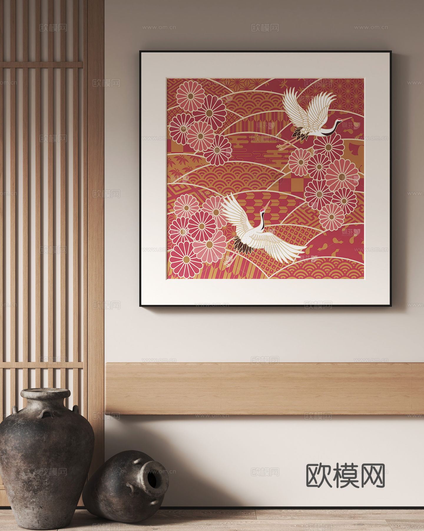 中古风装饰挂画 陶瓷摆件su模型