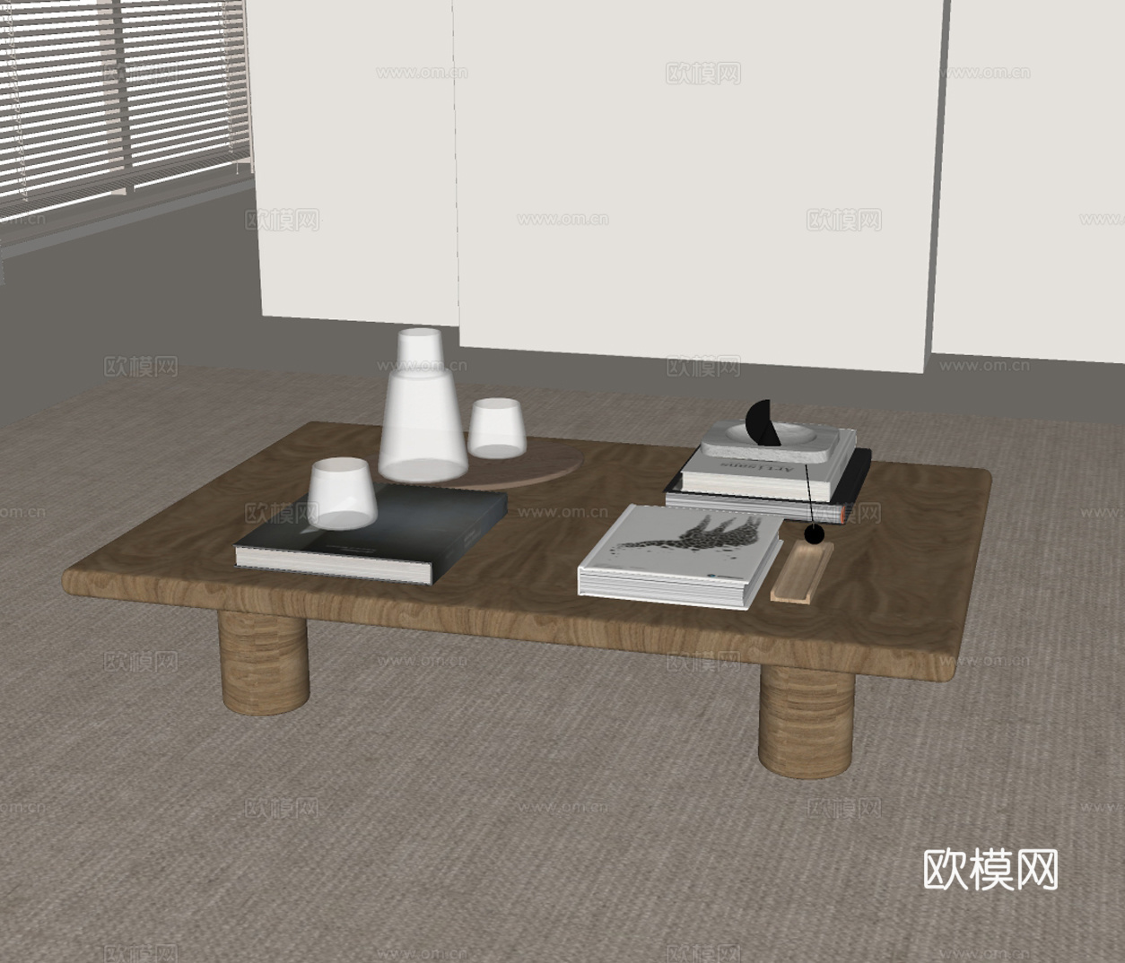 现代中古实木茶几su模型