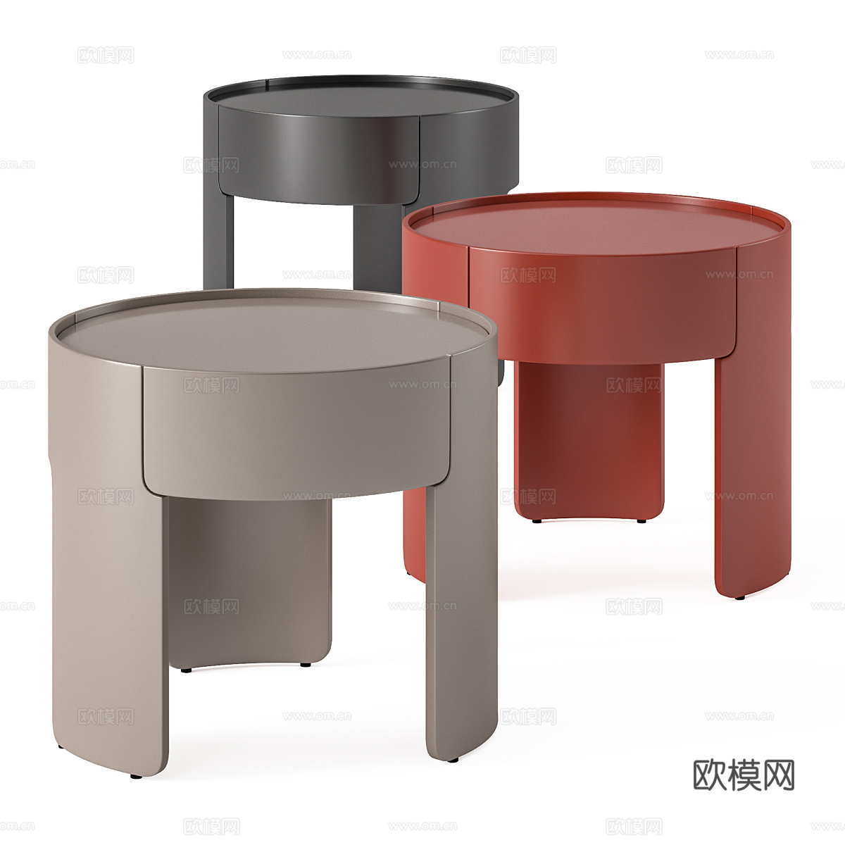 现代奶油风圆形床头柜3d模型