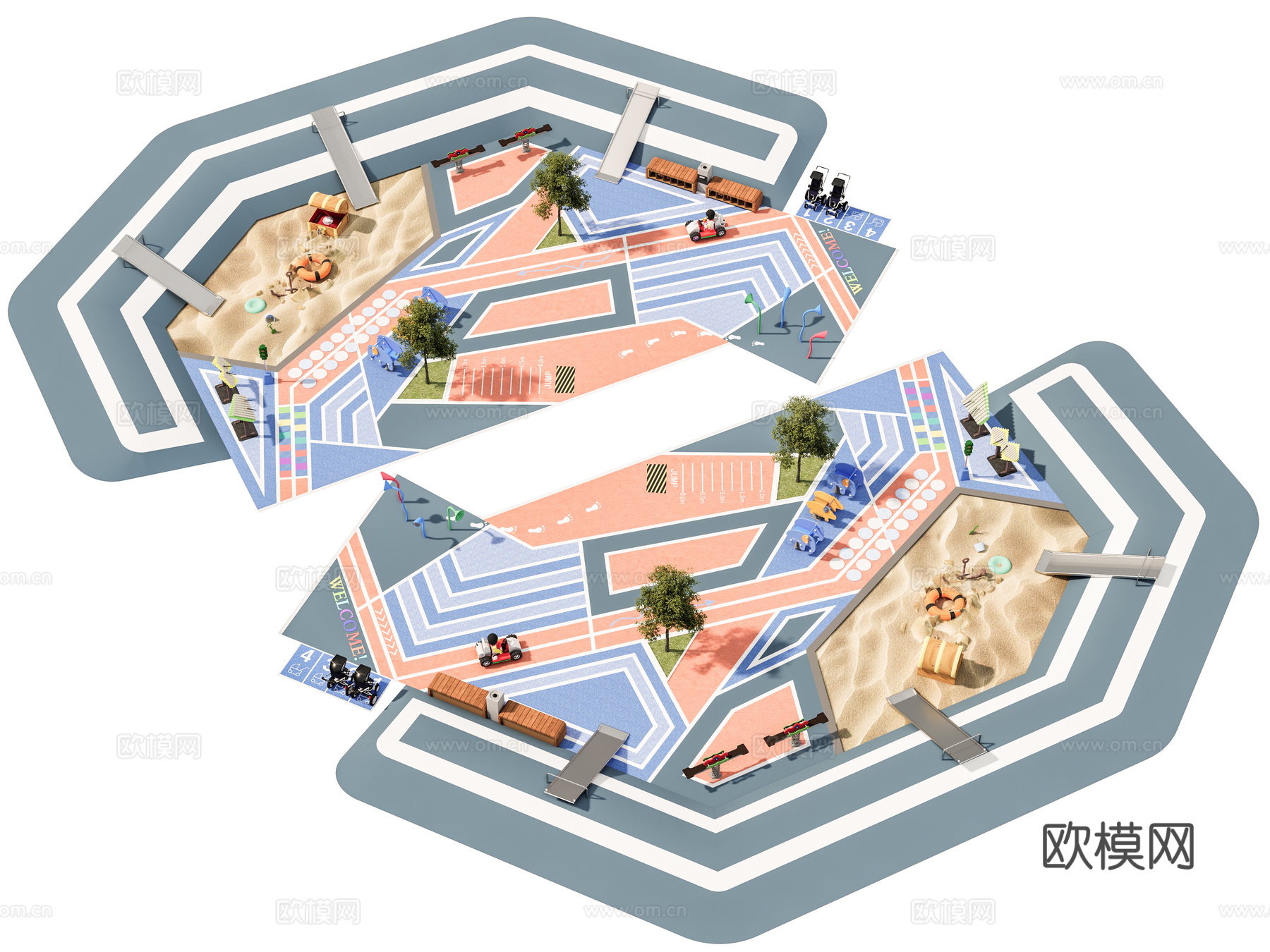现代口袋公园 景观公园体育公园 儿童游乐场地 城市运动公园su模型