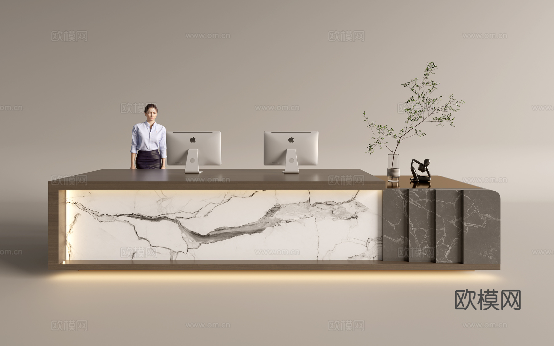 现代公司前台  接待区 吧台  接待台 服务台3d模型