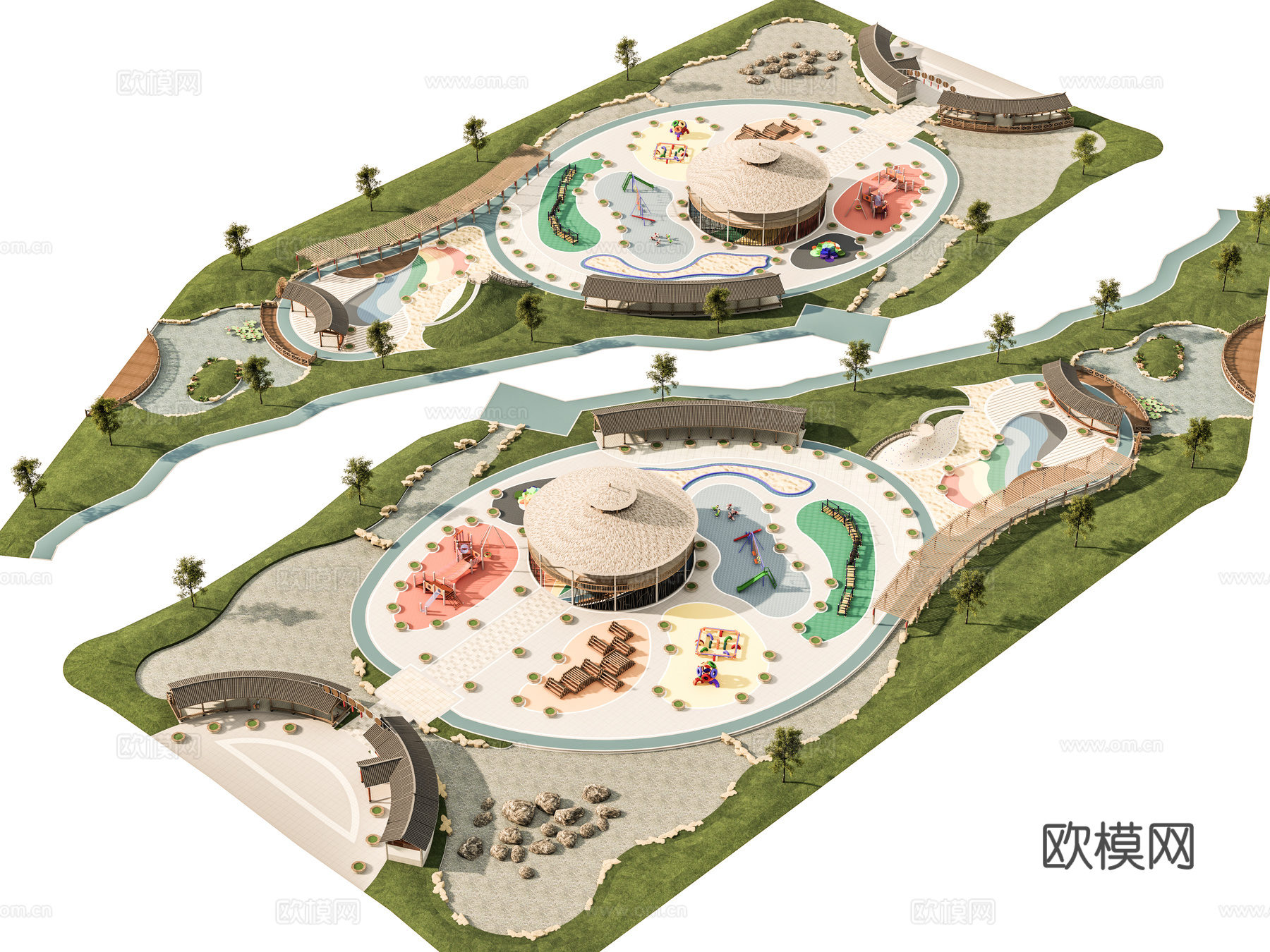 现代景观公园 景观公园体育公园 儿童游乐场地 城市运动公园su模型