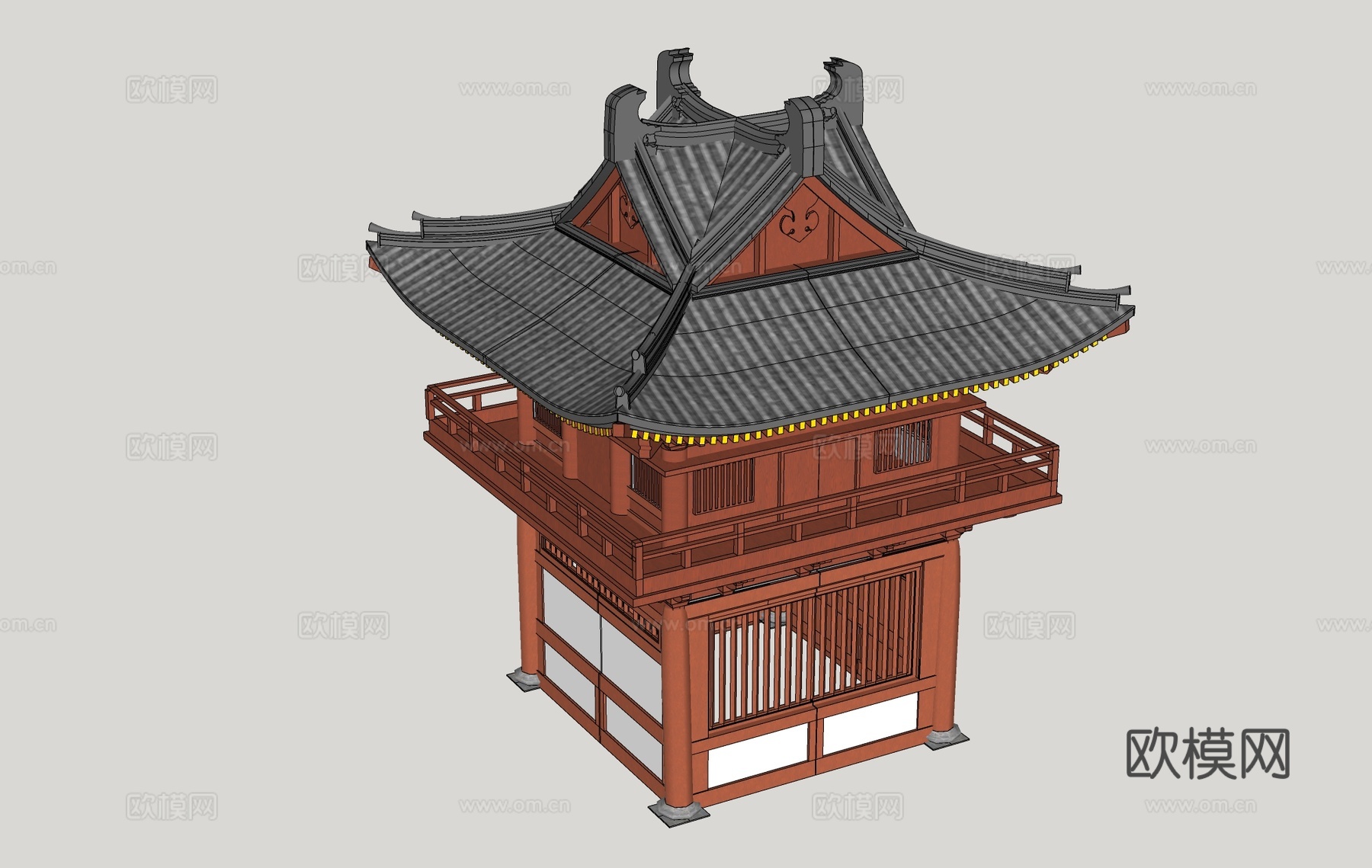 十字脊 十字顶 双层角楼 中式古建筑 唐式su模型