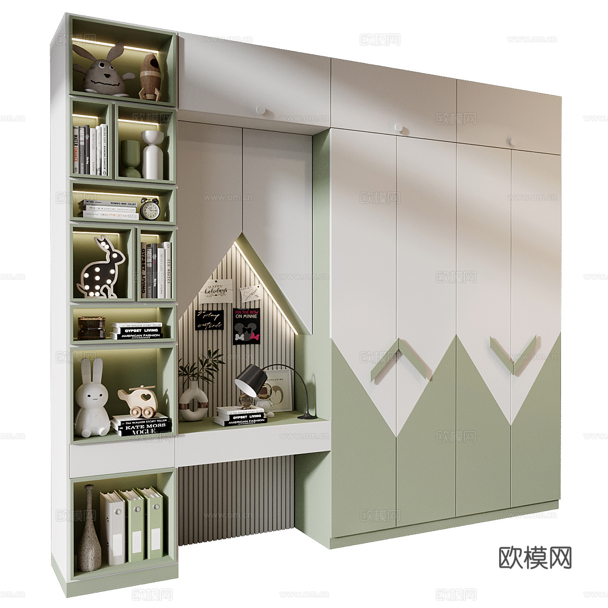儿童衣柜 儿童书柜组合3d模型