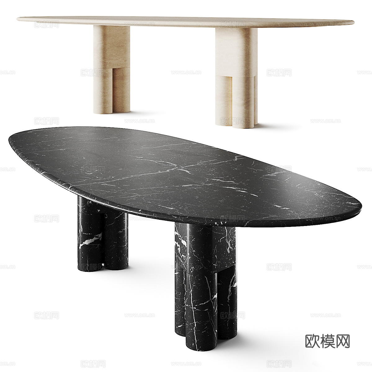 现代意式轻奢餐桌3d模型