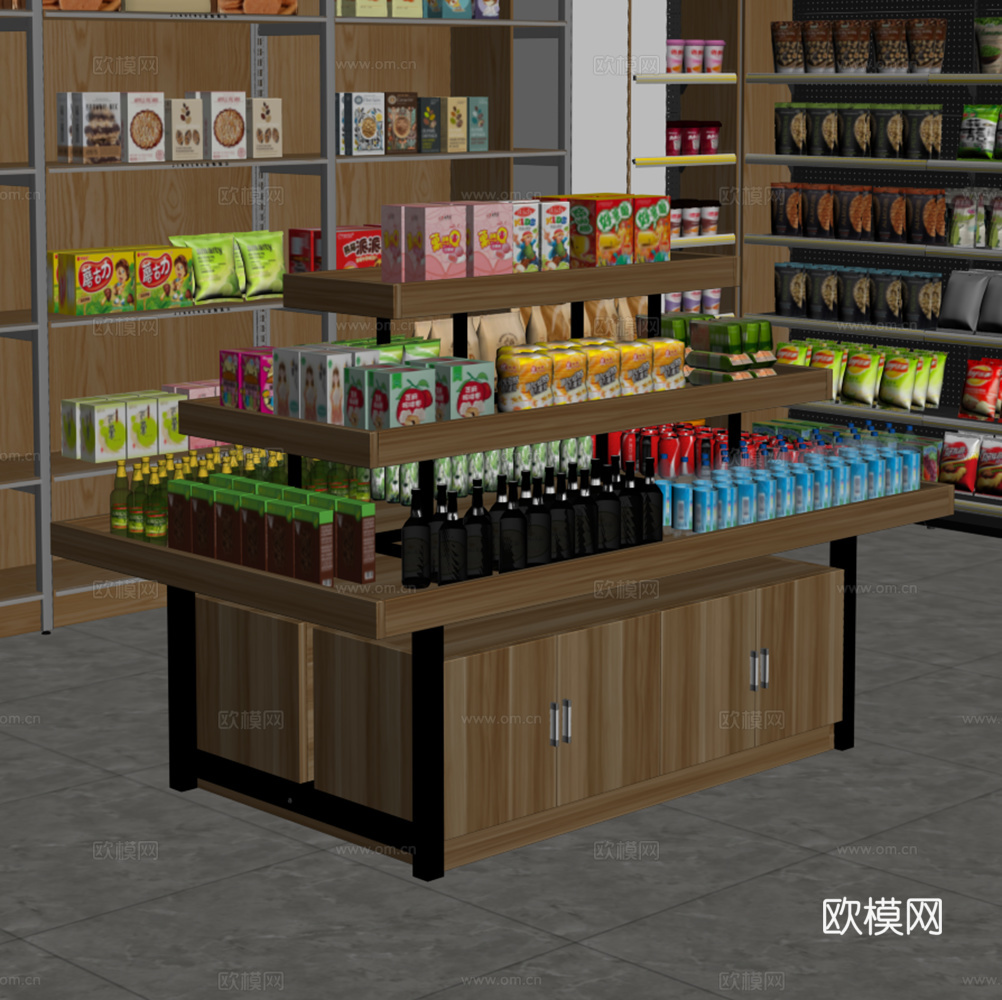 货架 超市货架 中岛柜 展示架 零食货架 陈列架 零食 展柜su模型