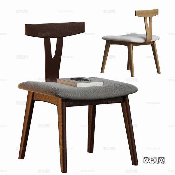 现代原木餐椅su模型下载(渲染图1)