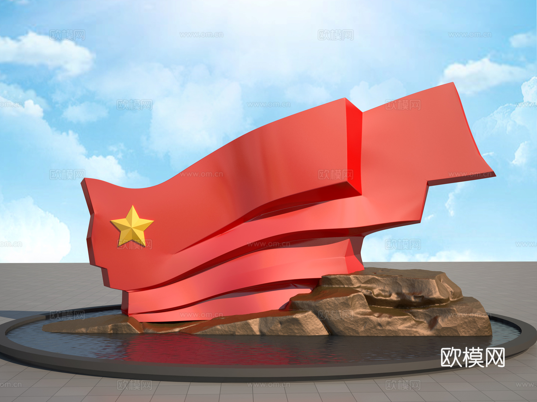 中国红旗雕塑3d模型