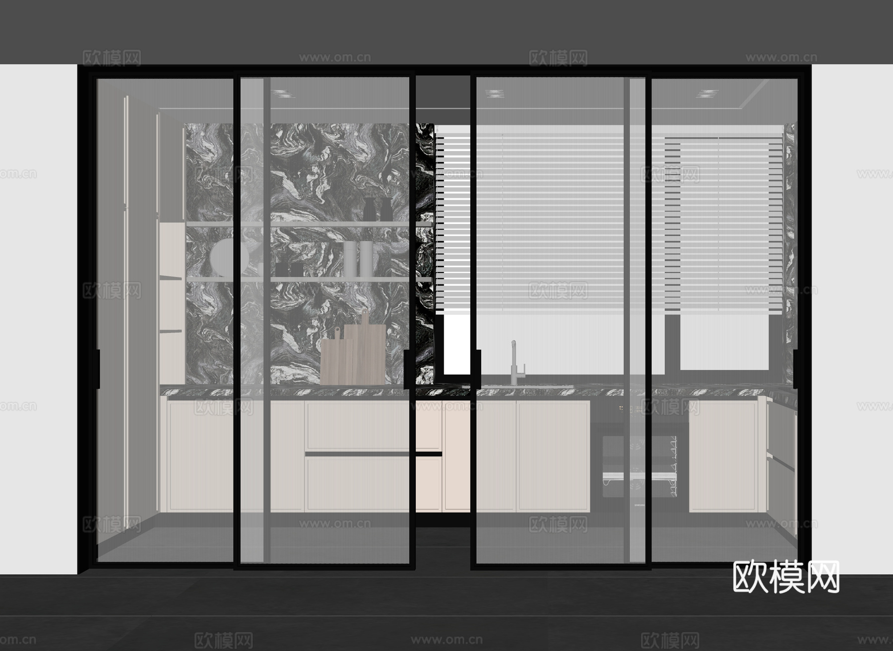 现代推拉门 玻璃门 厨房门su模型
