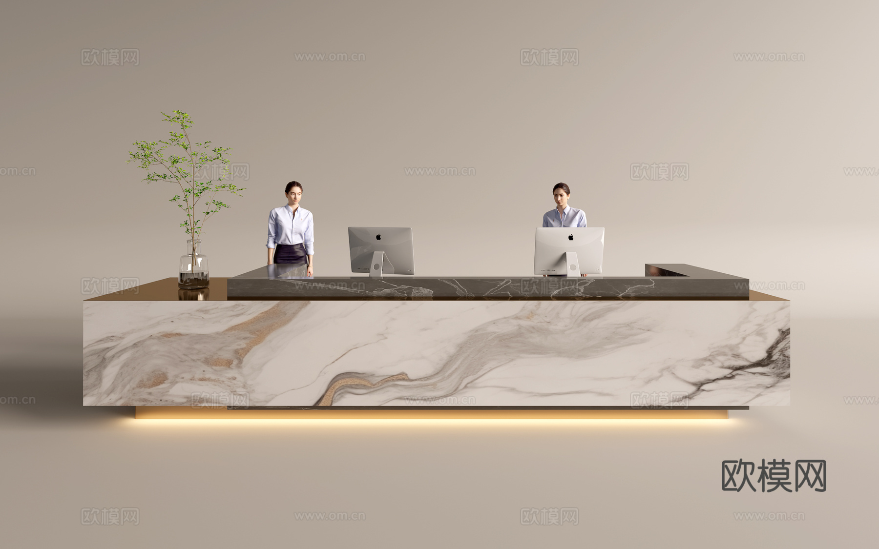 现代公司前台  接待区 吧台  接待台 服务台3d模型