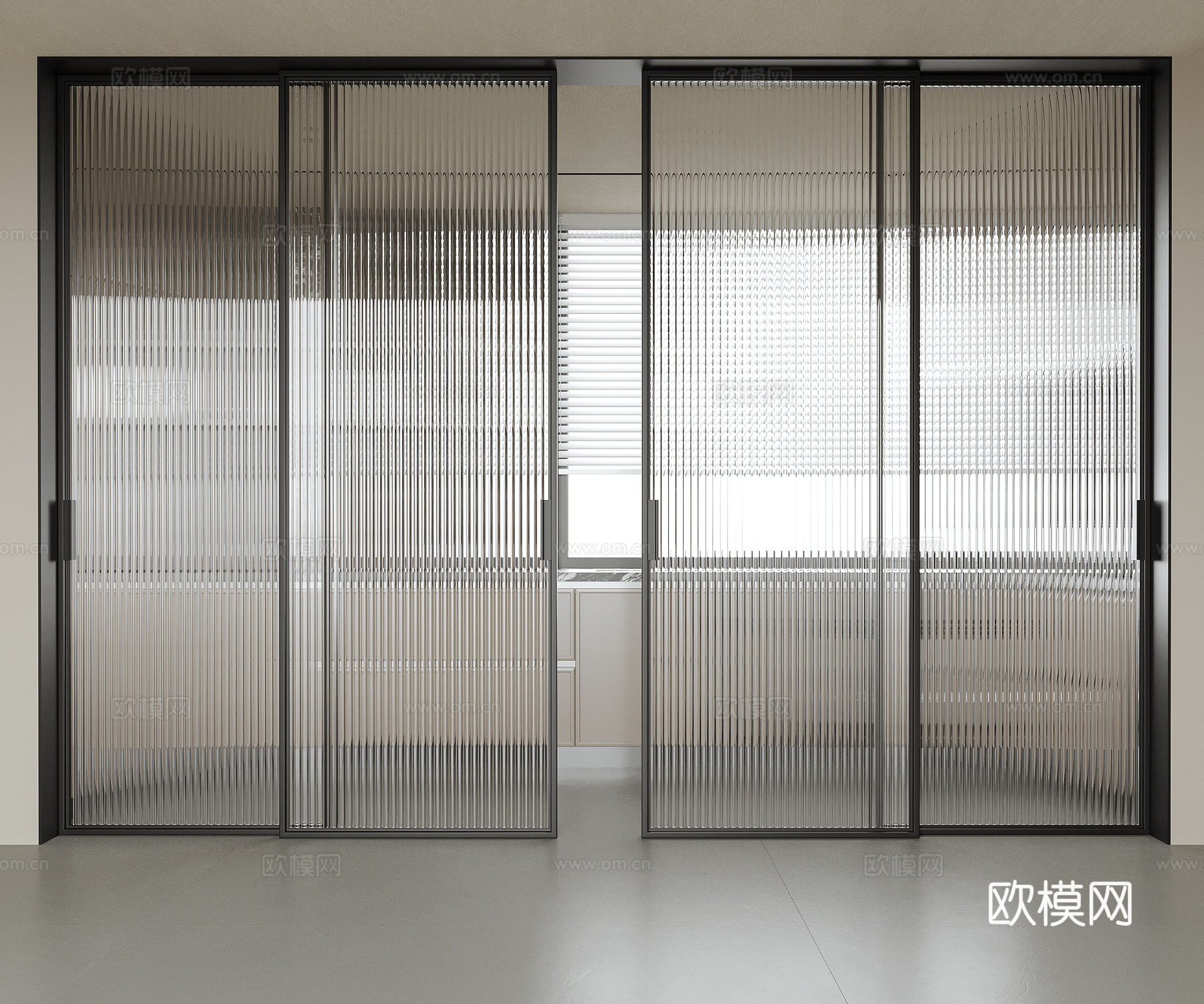 现代推拉门 玻璃门 厨房门su模型