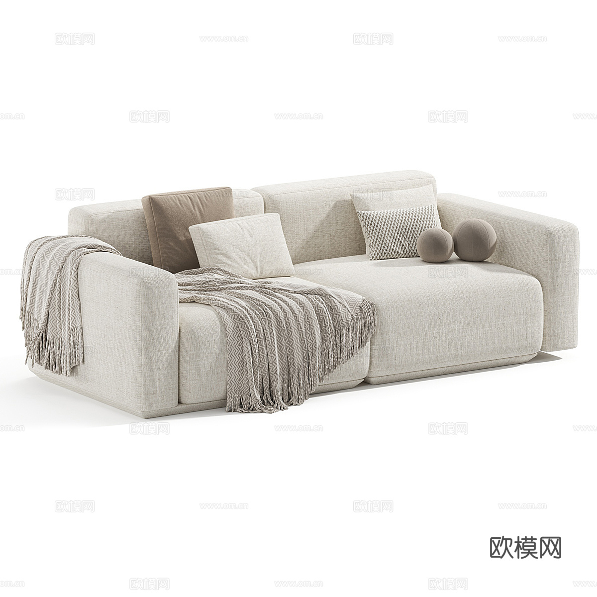现代奶油风布艺双人沙发3d模型