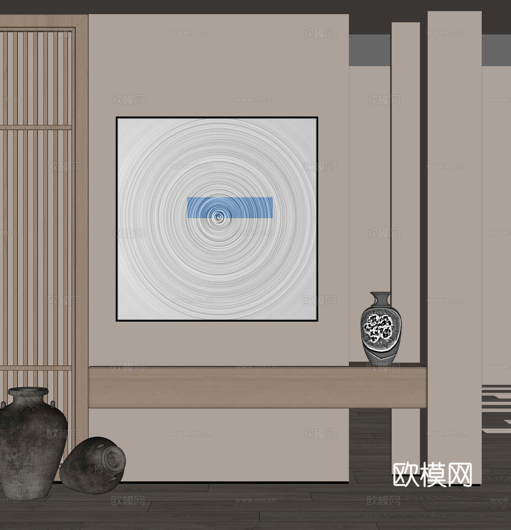 侘寂风装饰挂画 装饰玄关su模型