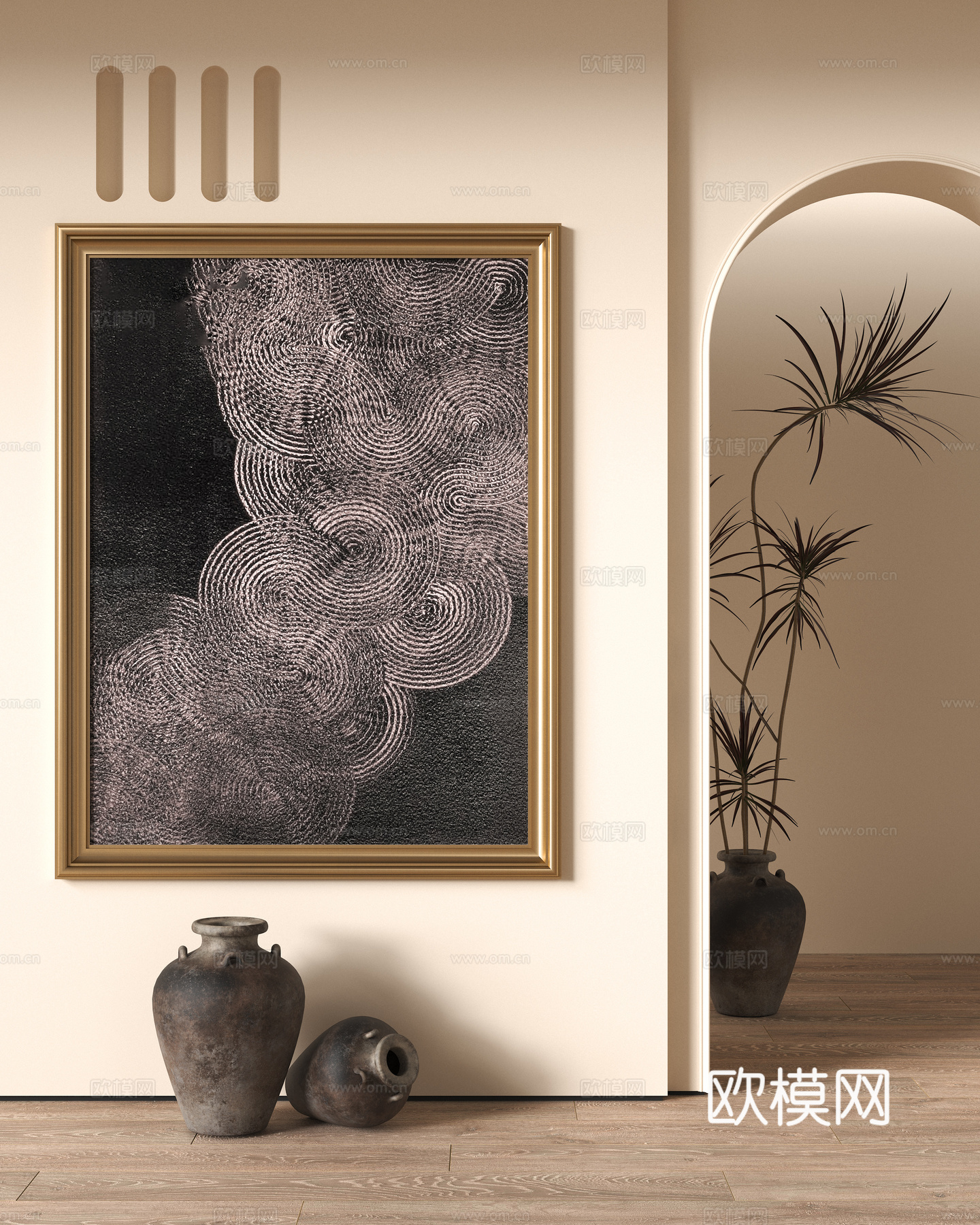 侘寂风装饰挂画 绿植盆栽su模型