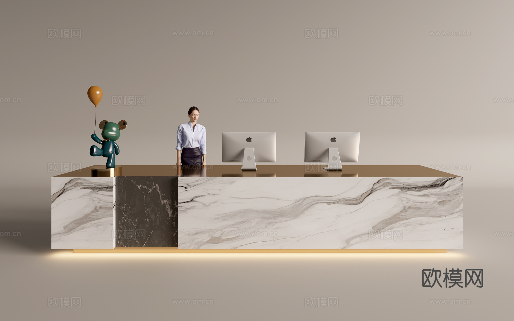 现代公司前台  接待区 吧台  接待台 服务台su模型下载（渲染图1）