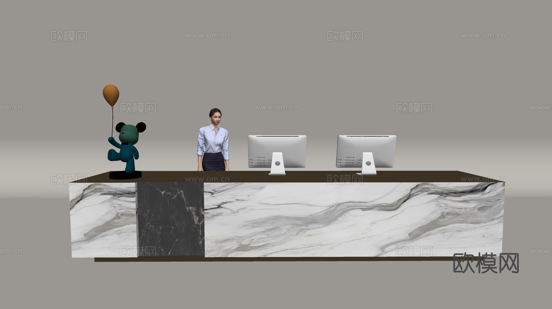 现代公司前台  接待区 吧台  接待台 服务台su模型下载（渲染图2）