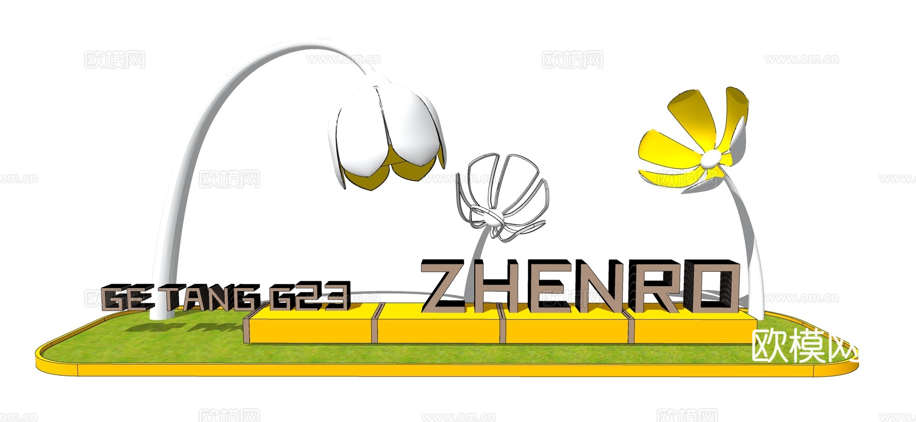 现代公园入口logo景墙 工业园入口镂空花雕塑小品su模型