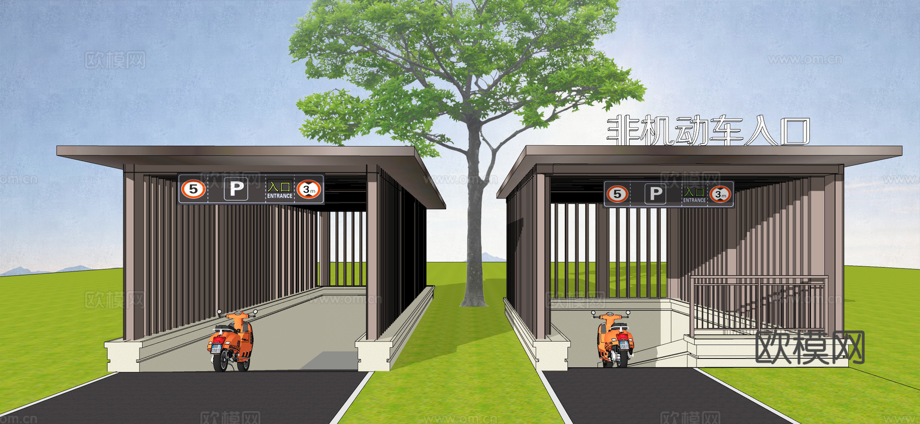 现代非机动车出入口 电瓶车出入口 地下车库出入口su模型
