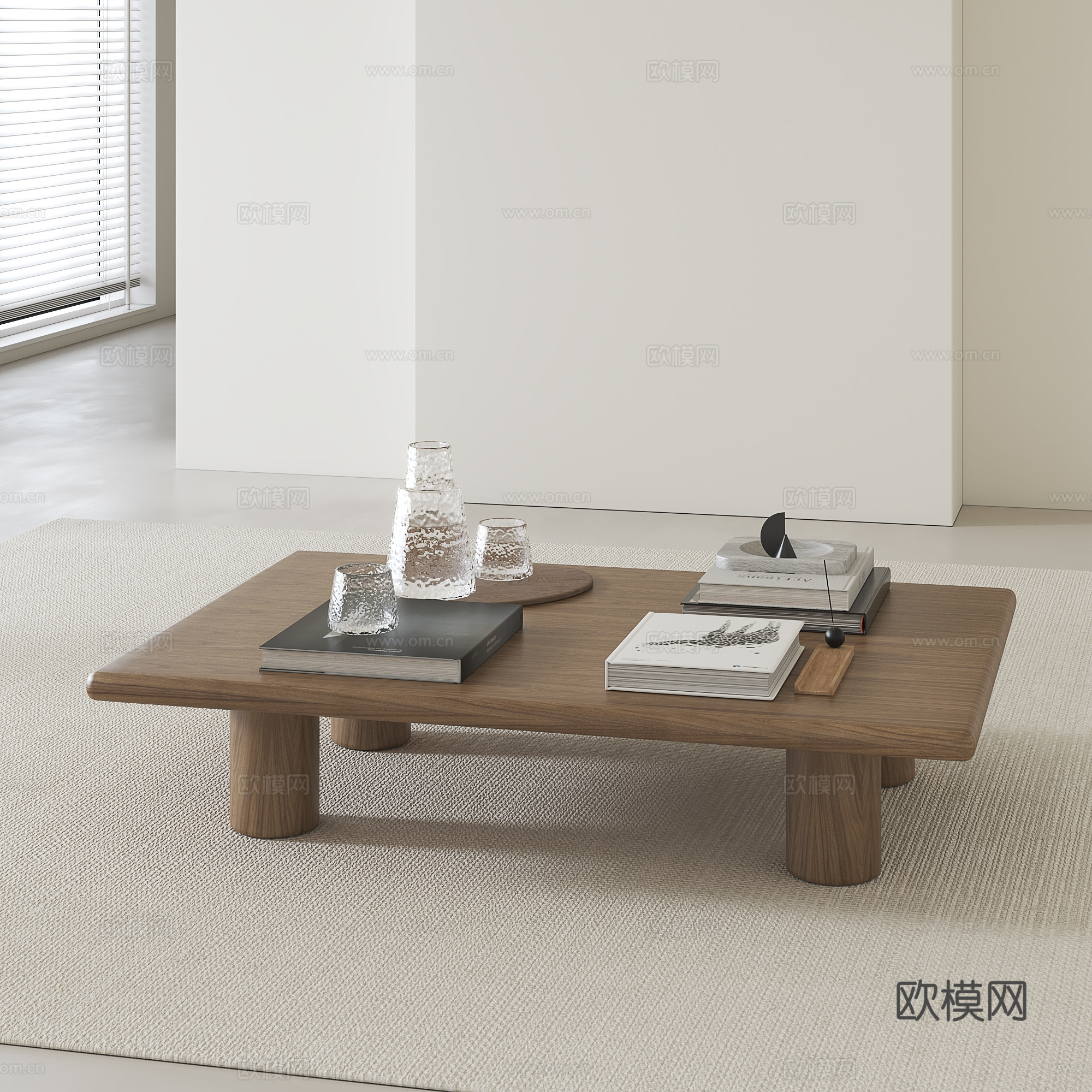 现代中古实木茶几su模型