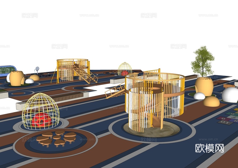 现代口袋公园 景观公园体育公园 儿童游乐场地 城市运动公园su模型下载(渲染图2)