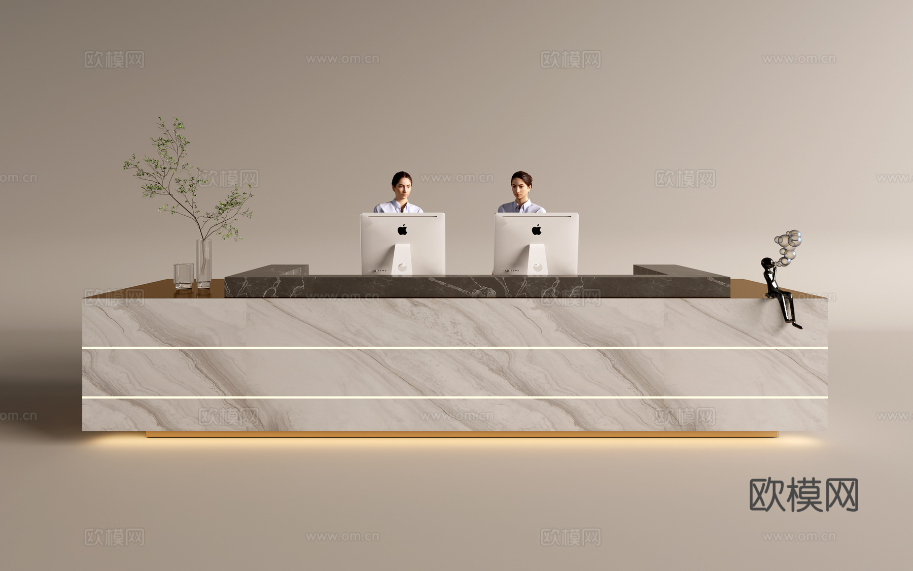现代公司前台  接待区 吧台  接待台 服务台3d模型