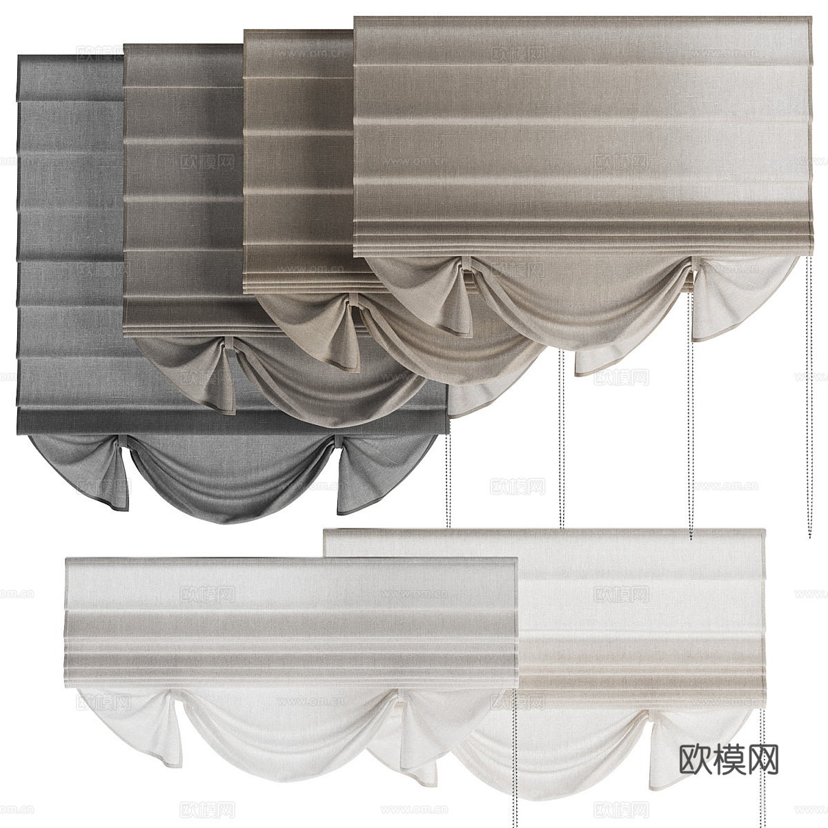 新中式罗马帘3d模型
