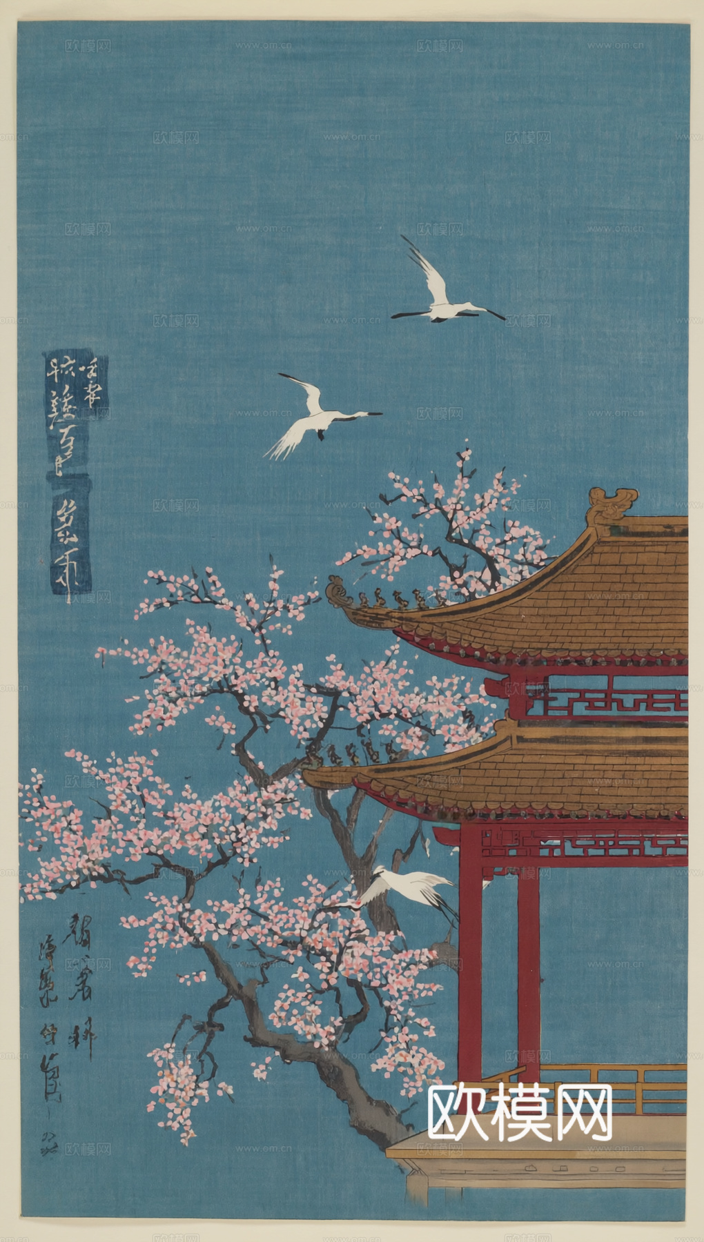 新中式中式挂画 水墨画 国画 建筑 中国风