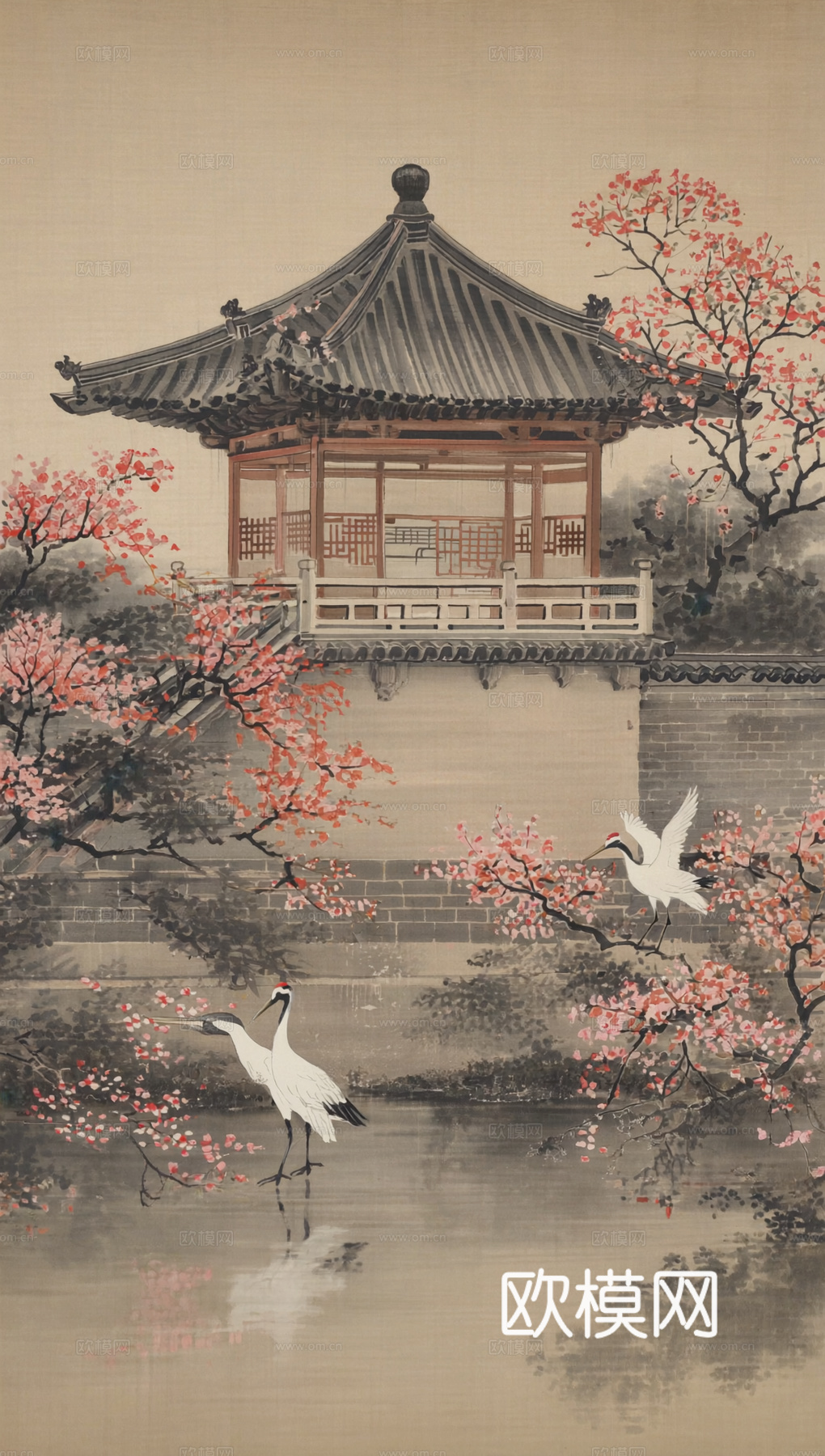 新中式中式挂画 水墨画 国画 建筑 中国风