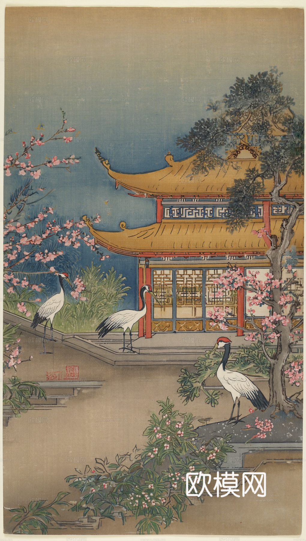 新中式中式挂画 水墨画 国画 建筑 中国风