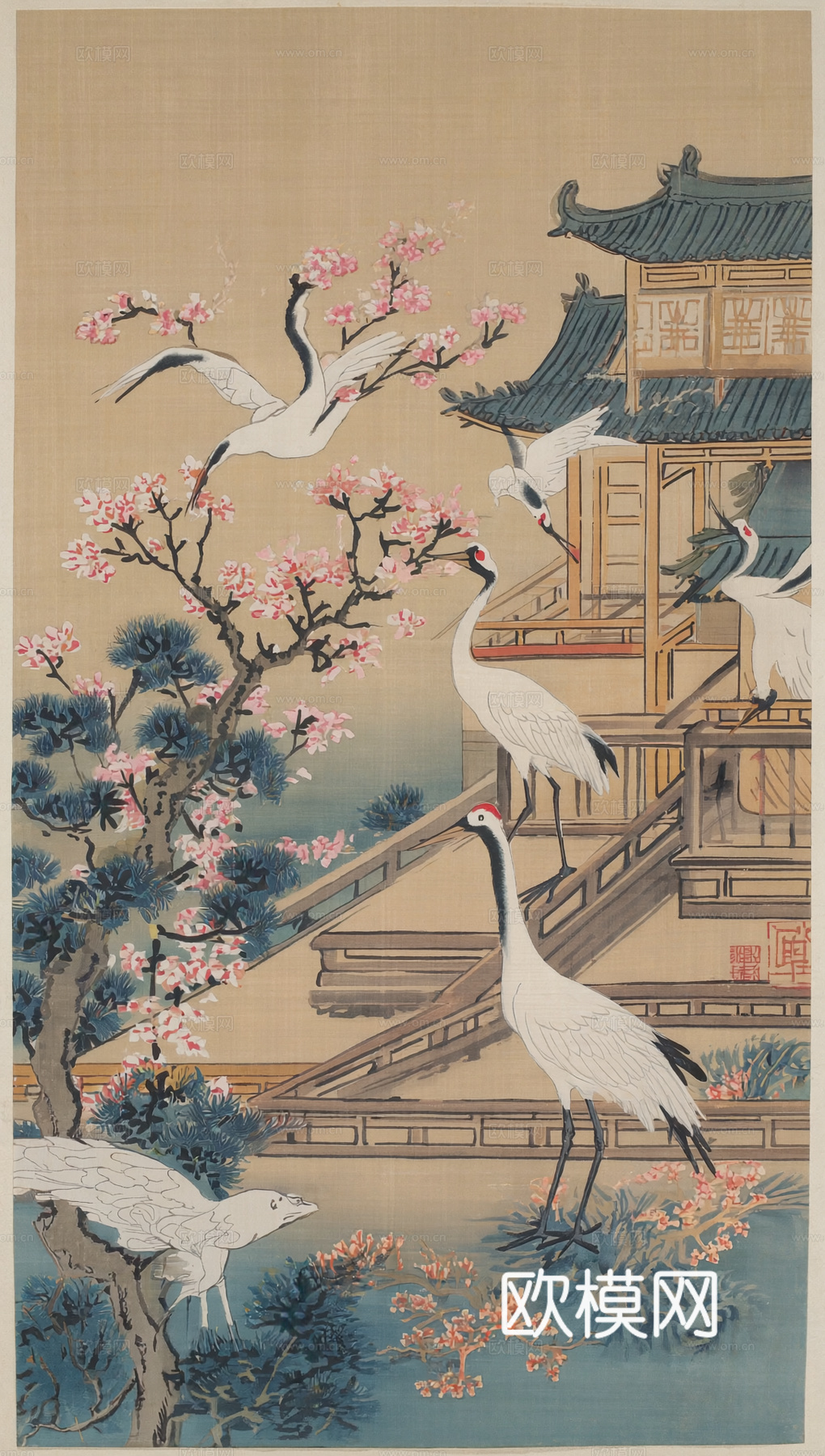 新中式中式挂画 水墨画 国画 建筑 中国风